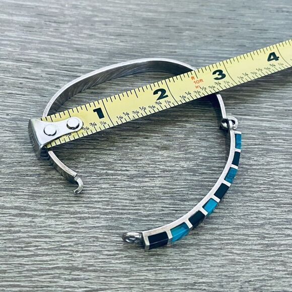 Sterling Silver Turquoise Onyx Mexico Bracelet - Picture 3 of 4